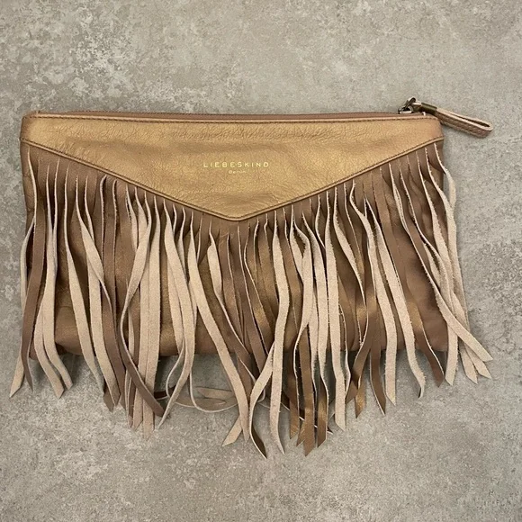 Liebeskind Berlin leather gold / bronze tassel clutch - Picture 1 of 10